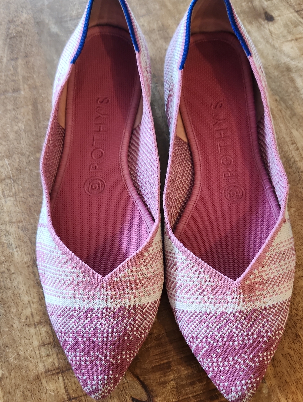 Rothy's Pink and White Pointed Knit Flats 8.5